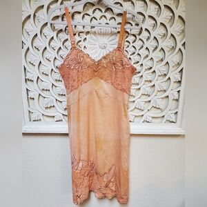 Stunning Upcycled Vintage Slip Dress Floral Lace Applique Hand Dyed Tea Dye S/M
